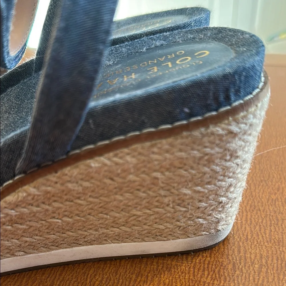 Cole Haan Denim-Look Blue Espadrille Wedge Sandals